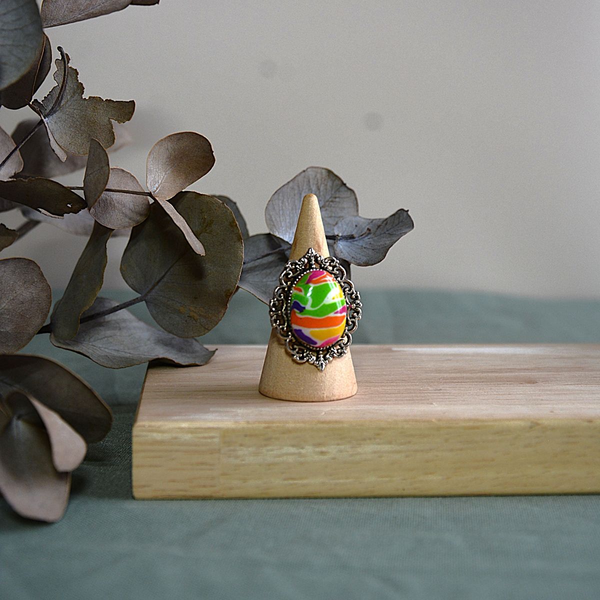 bague kaléidoscope coloré polymère -la fabrique de clem