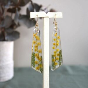 boucle grand modele fleur feuille mimosa résine-la fabrique de clem