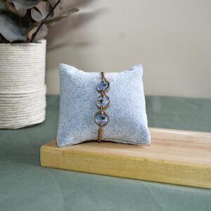 bracelet doré trilogie myosotis bleu résine - la fabrique de clem