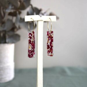 créole fine pampille résine rose rouge et or -la fabrique de clem