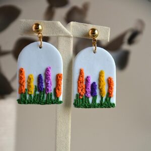 boucle arche fond blanc fleurs polymère -la fabrique de clem