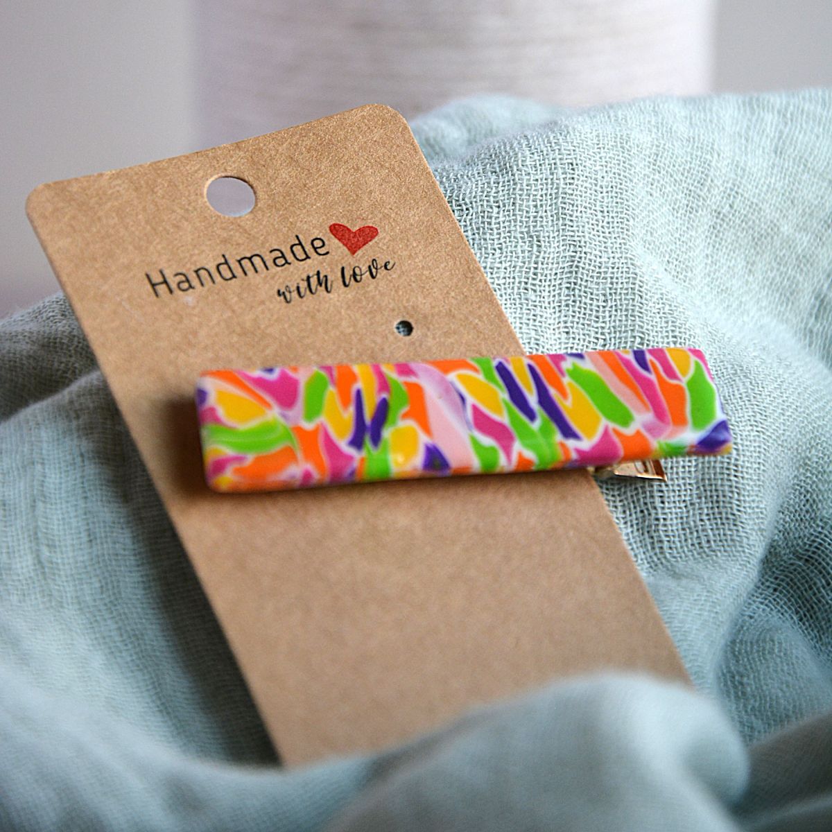 barrette kaléidoscope coloré polymère -la fabrique de clem