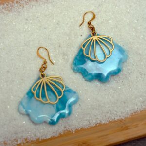 boucle d'oreilles coquillage bleu océan nuance polymère