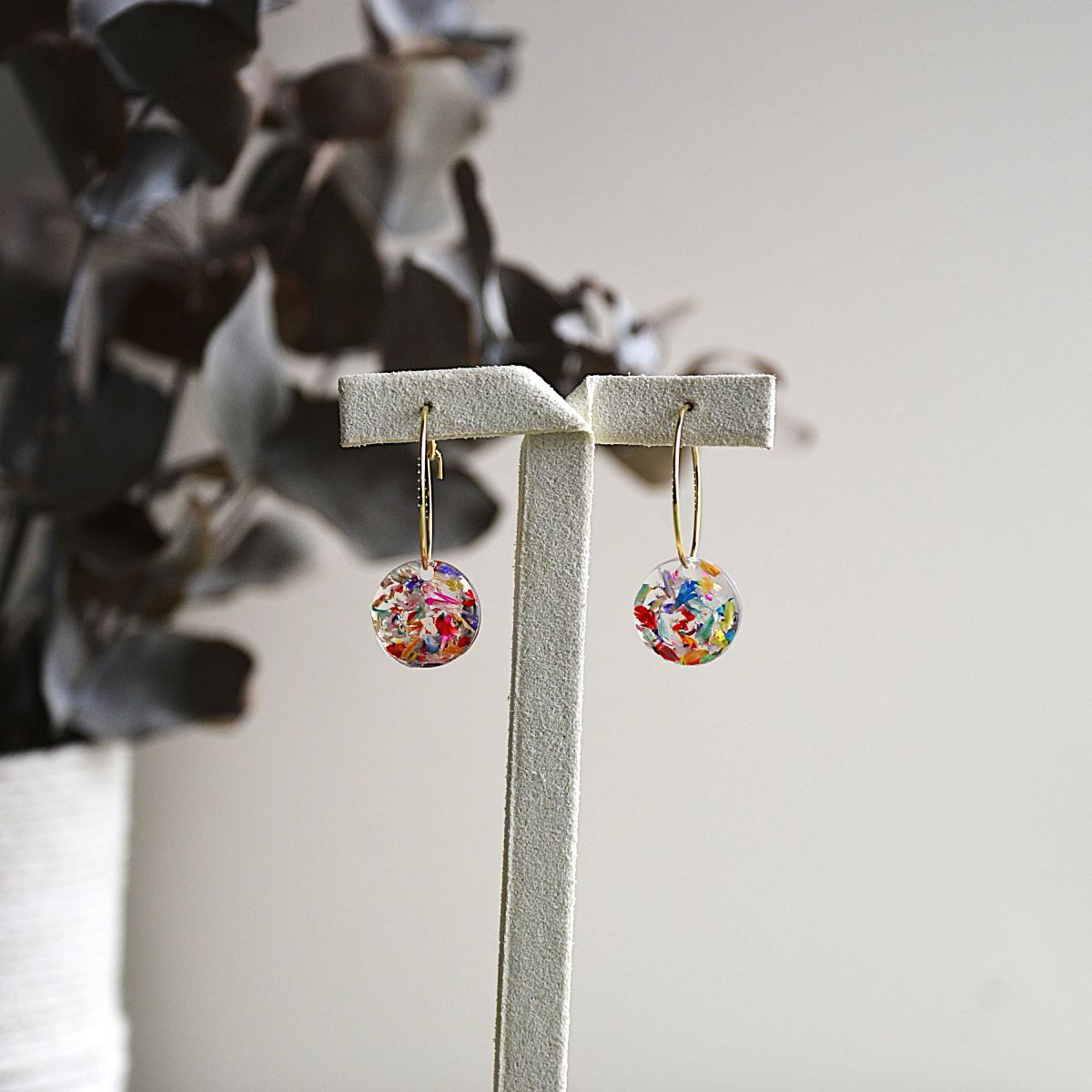 pampilles créoles fine fleurs séchées colorées résine-la fabrique de clem