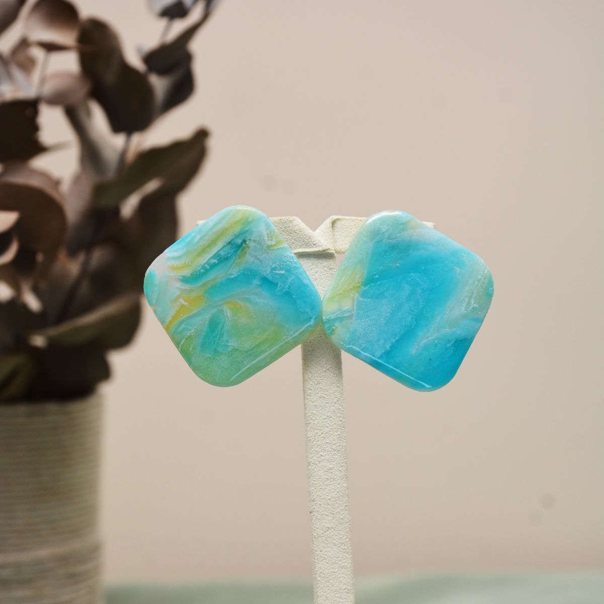 puce boucle d'oreilles inspiré mer bleu océan polymère